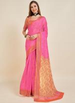 Linen Light Pink Casual Wear Printed Saree